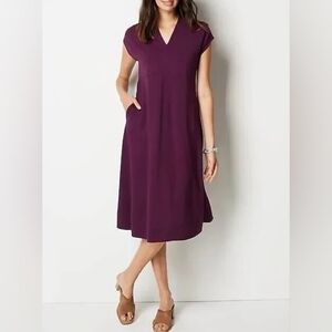 J. Jill Wearever Double Face Jersey Fit N Flare Claret Dress With Pockets New